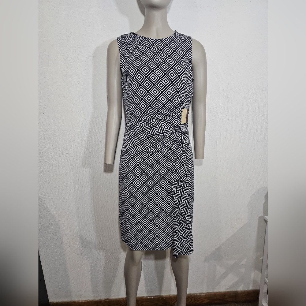 Michael Kors Black and White Diamond Pattern Midi Dress